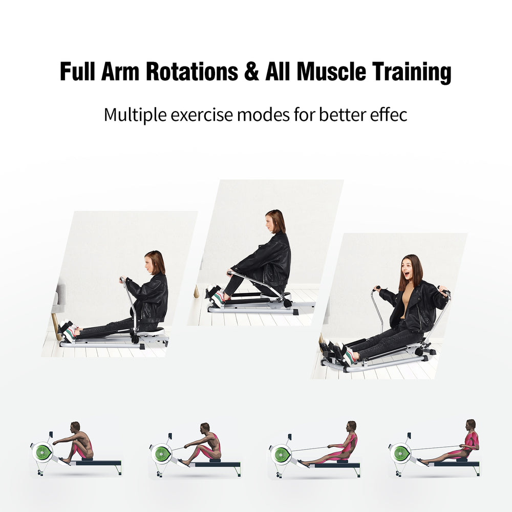Adjustable double hydraulic resistance rowing machine with LCD monitor, sturdy steel frame, and soft PU seat for.