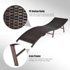 Folding patio lounger chair with PE rattan body and iron frame, perfect for poolside relaxation and easy storage.