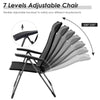 Adjustable backrest of portable black patio chair set, made of iron and nylon fabric, ideal for camping and outdoor use.