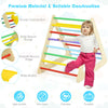 Kids triangle climber play gym set with sturdy wood, colorful rungs, and dual-side slide for safe climbing and sliding.