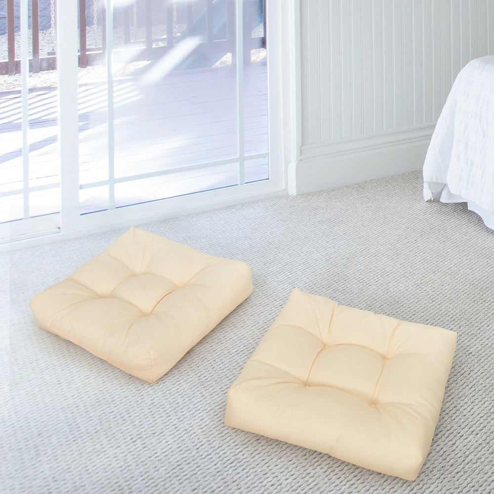 Beige 21"x21" patio chair seat cushion pads, filled with 4" resilience cotton, ideal for indoor and outdoor use.