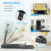 Compact folding treadmill with touch screen, showcasing its space-saving design and built-in wheels for easy transport.