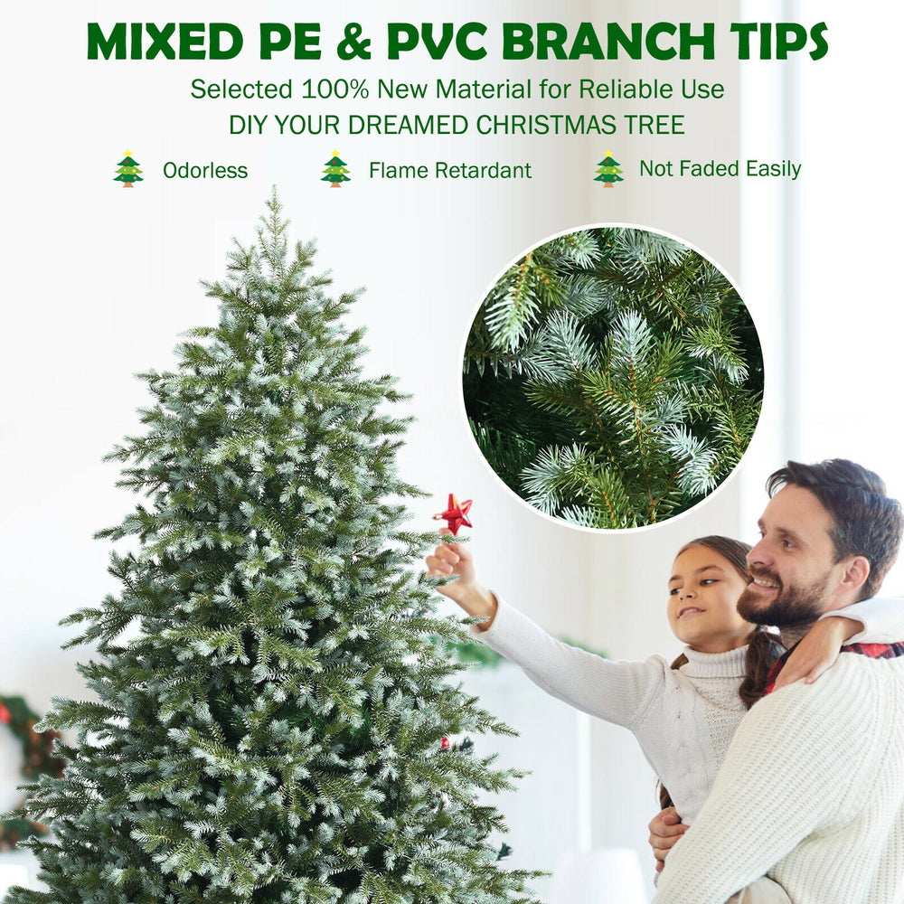 7 feet artificial Christmas tree with 1260 mixed PE and PVC tips, featuring a dense, natural look for festive decor.