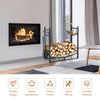 30-inch firewood rack with kindling holders and tools, featuring a sturdy metal frame for indoor and outdoor use.
