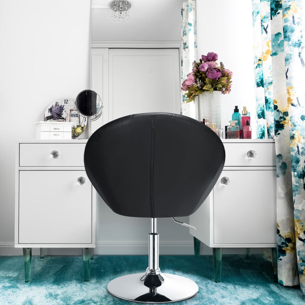 Modern adjustable swivel round PU leather chair in black with chrome base, perfect for home or bar use.