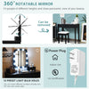 360° rotatable mirror with 10 dimmable bulbs on a black vanity table set for elegant bedroom or dressing room use.