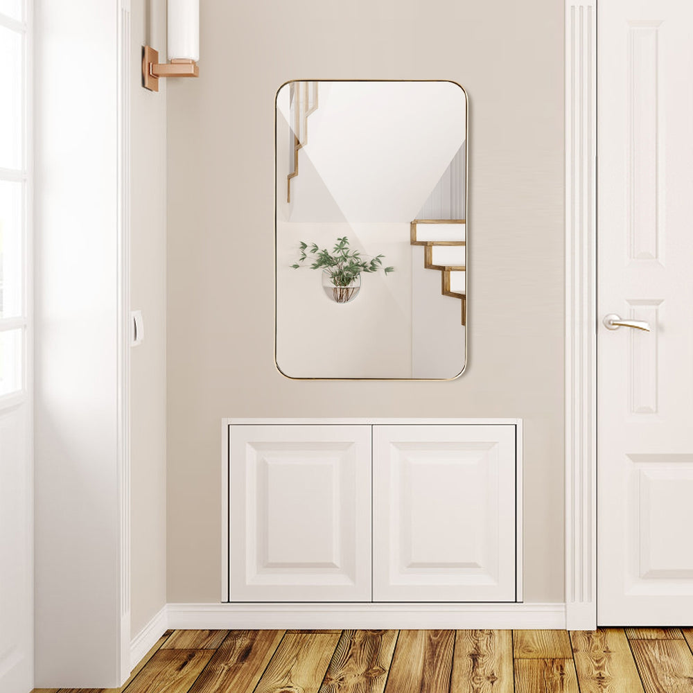 32 Inch x 20 Inch Metal Frame Wall-Mounted Rectangle Mirror-Golden - Gallery View 1 of 11
