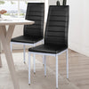 Set of two black PVC leather dining side chairs with painted steel legs, perfect for modern dining spaces.