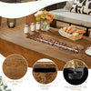 Rustic wood grain outdoor gas fire pit table with lava rocks, adjustable foot pads, and convenient handles for easy.