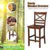 25-inch bar stool with X-shaped backrest, rubber wood legs, and sturdy design, perfect for counter height seating.