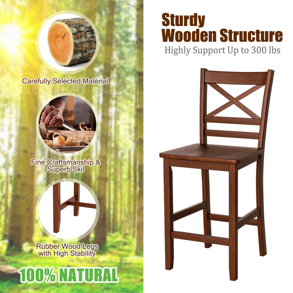 25-inch bar stool with X-shaped backrest, rubber wood legs, and sturdy design, perfect for counter height seating.