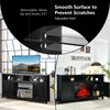 Black 59-inch TV stand with adjustable shelves, open compartments, and barn doors for versatile storage in living.