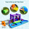Easy setup process for the inflatable water slide park with included 750W blower, perfect for quick backyard fun.