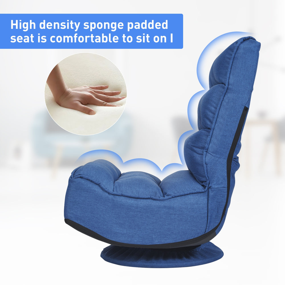 Navy 5-position folding floor gaming chair with high density sponge padded seat for comfortable lounging and 360-degree.