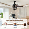 50-inch black ceiling fan with lights, reversible blades, and pull chain control for adjustable comfort in any room.