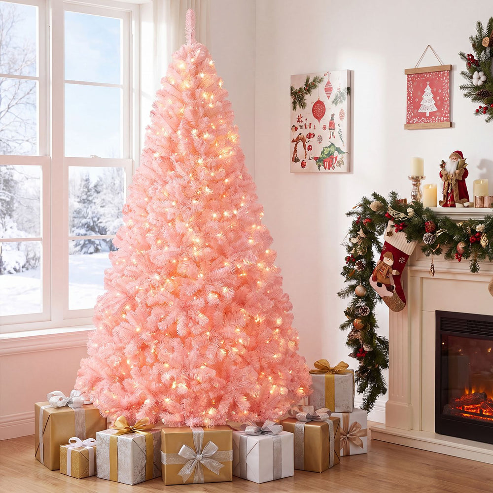 7.5/6/4.5/9 FT Pre-Lit Pink Christmas Tree with 500/250/140/750 Warm White LED Lights-L - Gallery View 1 of 10