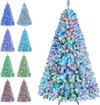 6FT Smart Pencil Christmas Tree with RGB lights, music sync, and wintry white flocking for a festive ambiance.