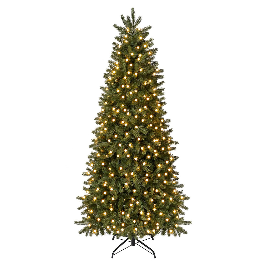 7.5 ft pre-lit artificial Christmas tree with 500 LED lights, featuring 11 lighting modes for festive holiday decor.