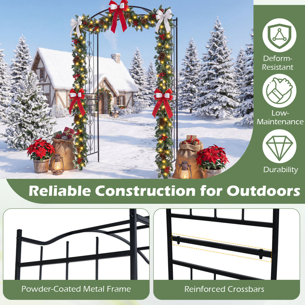 7.5 feet heavy-duty metal garden arbor with curved roof, powder-coated for durability, ideal for outdoor events and.