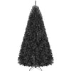 Hinged 7.5 feet black artificial Christmas tree with 1258 PVC branch tips, ideal for Halloween or Christmas decor.