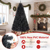 Black 7.5 feet hinged artificial Christmas tree made of flame-retardant PVC, perfect for holiday decorating.