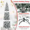 7.5 feet unlit hinged snow flocked artificial pencil Christmas tree with 641 tips, perfect for cozy holiday decorations.