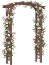 Wooden garden arch trellis in rustic brown with climbing plants, perfect for weddings or patio entryways.