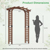 Garden arch wooden arbor in rustic brown, 7.5 ft tall, with trellises for climbing plants and decorative items.