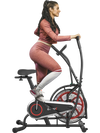Upright air bike with unlimited resistance, featuring anti-slip handles and pedals for a full body workout.