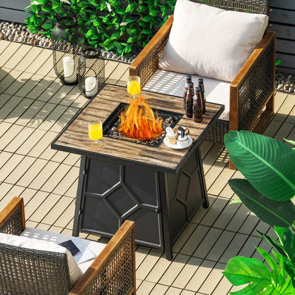 28" propane gas fire pit table with stainless steel burner, lava stone, and durable anti-rust frame for outdoor.