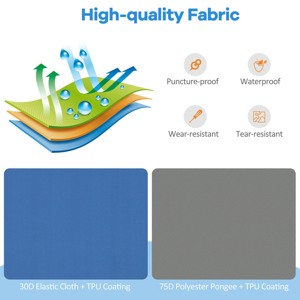 Self-inflating blue camping sleeping mattress with waterproof TPU cover, ideal for outdoor activities and easy storage.