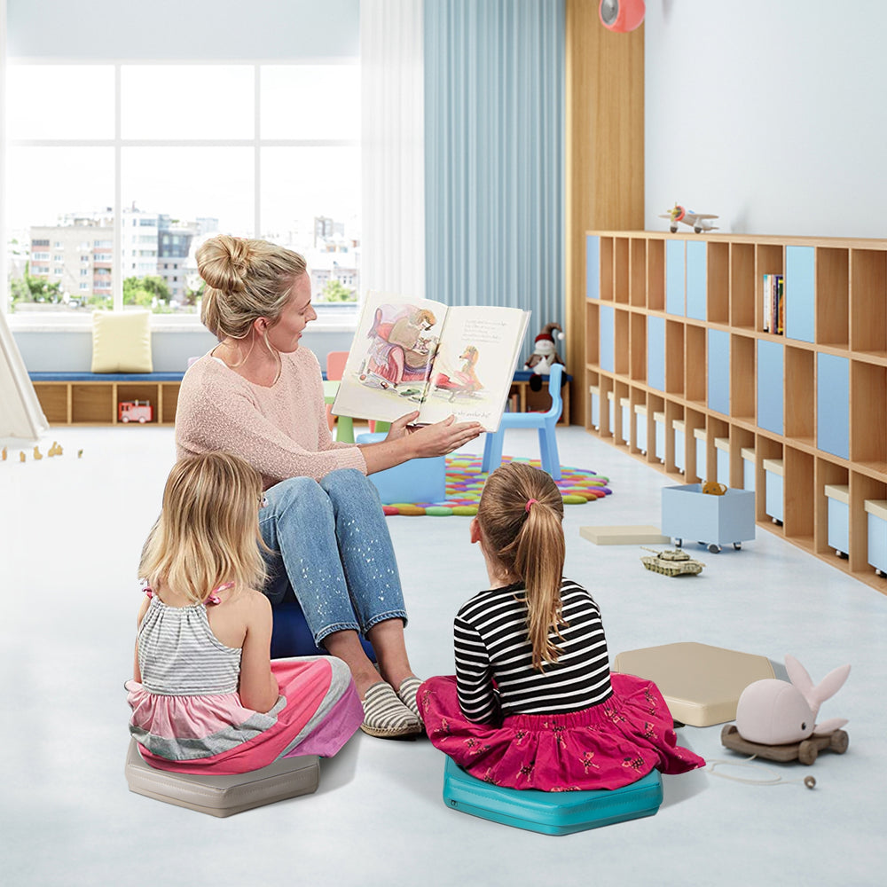 6 Pieces Multifunctional Hexagon Toddler Floor Cushions Classroom Seating with Handles-Blue - Gallery View 1 of 10