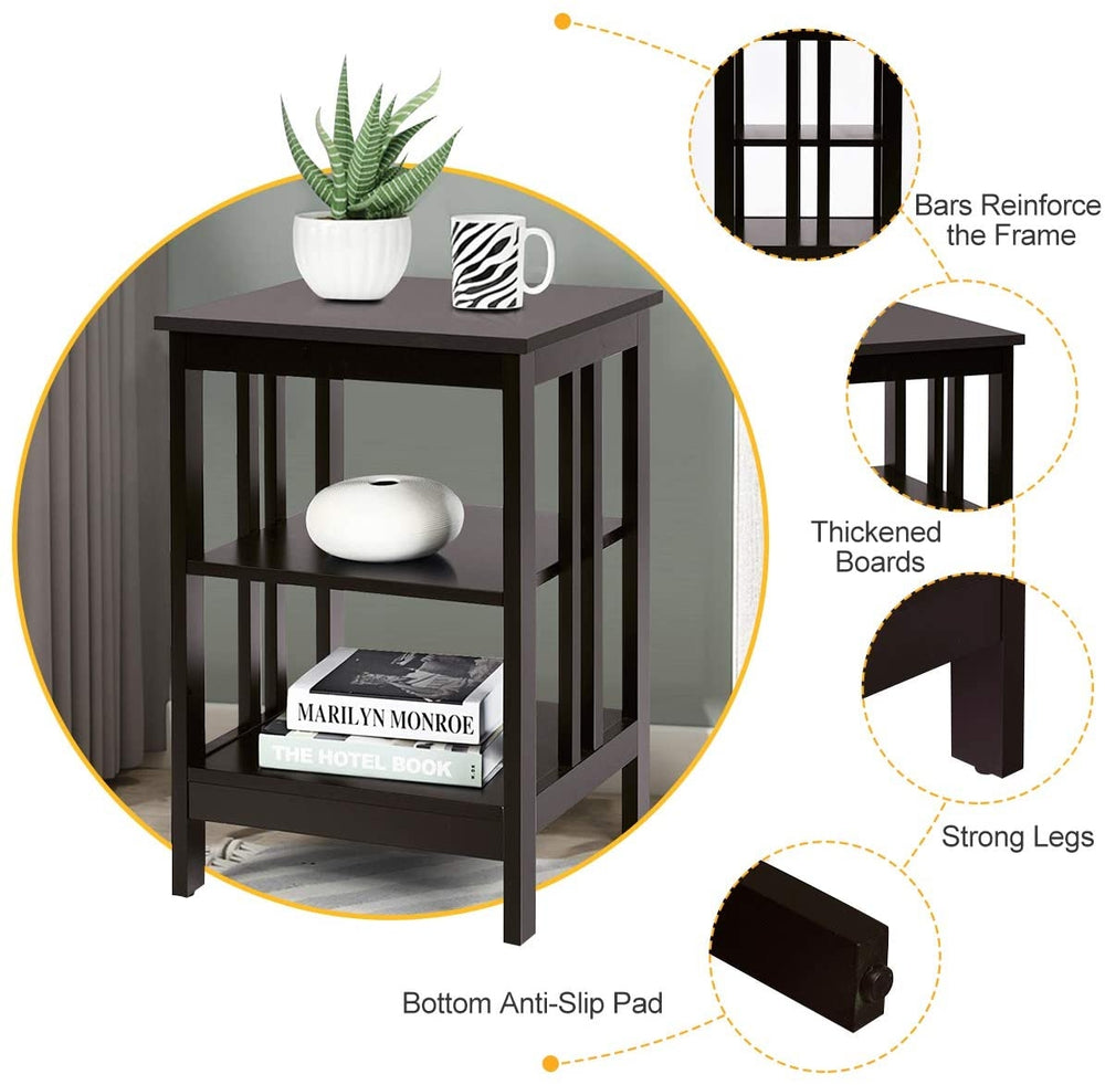 Dark brown nightstand highlighting thickened boards and strong legs, perfect for stylish storage in any room.