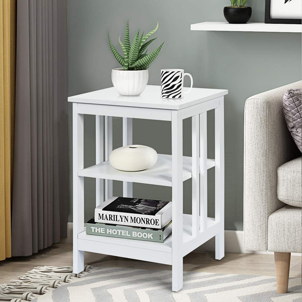 2 Pieces 3-Tier Nightstand with Reinforced Bars and Stable Structure-White - Gallery View 1 of 9