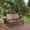 Brown swing glider chair featuring a sturdy steel frame and gentle gliding motion, perfect for backyard lounging.