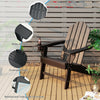 Outdoor Adirondack chair in black with ergonomic backrest, wide armrest, and built-in cup holder for backyard.