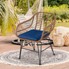 Navy cushion patio rattan armchair with iron frame, perfect for outdoor relaxation on the balcony or garden.