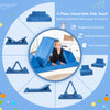 Convertible 4-piece kids couch set in blue, featuring two folding mats and triangular pillows for imaginative play.