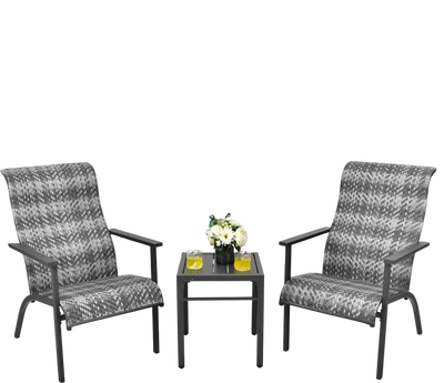 Costway 3-Piece Patio Rattan Bistro Set High Back Armrest Gray 81706345 New