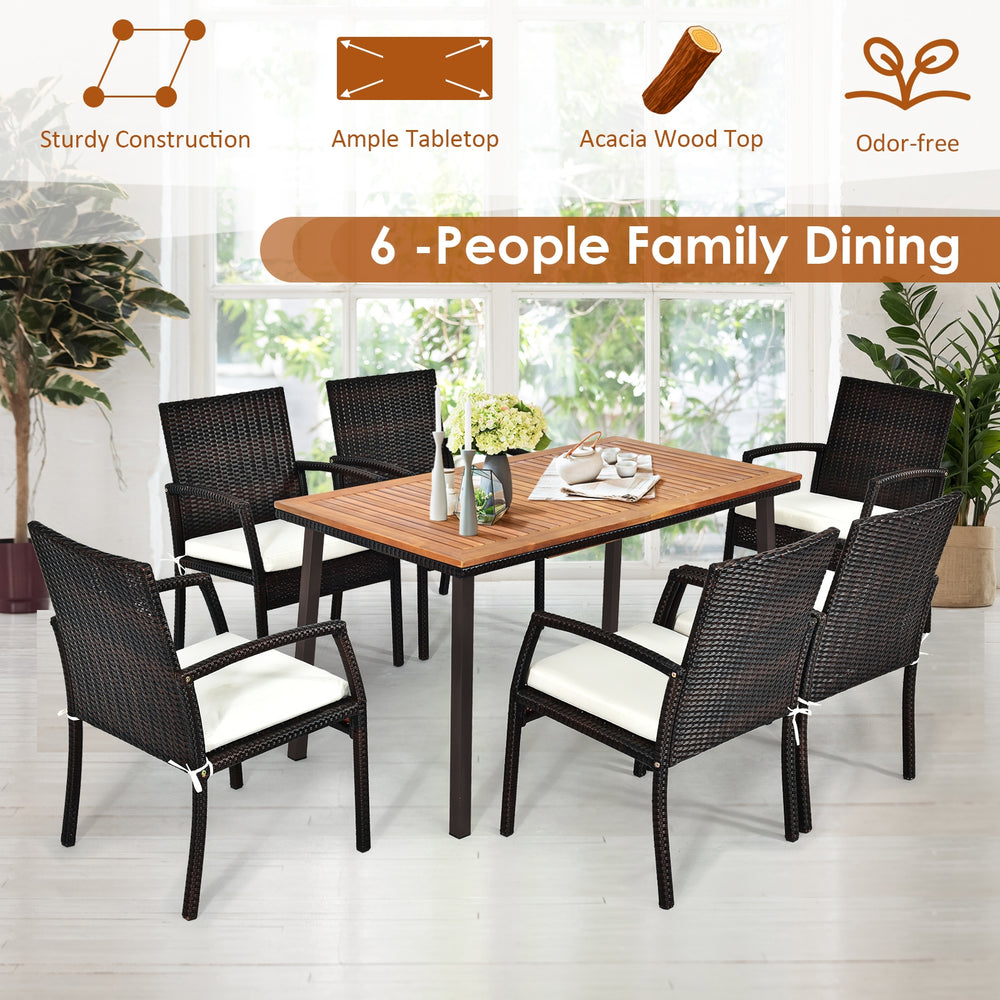 55-inch acacia wood patio dining table with umbrella hole, perfect for 6-8 people, ideal for outdoor gatherings.