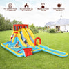 Inflatable Dual Slide Water Park with climbing wall, slides, and pool for kids, accommodates up to 3 children.