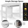Wooden study computer corner desk in white with spacious tabletop and storage drawer, ideal for home office use.