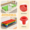 Colorful stackable kids naptime cots with elevated design for easy storage and safety in preschools and playrooms.