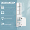 Tall white freestanding storage cabinet with 2 adjustable shelves and drawer, ideal for bathroom organization and.