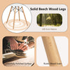 Solid beech wood legs of a round modern dining table, showcasing rustic wood grain and polished surface for stability.