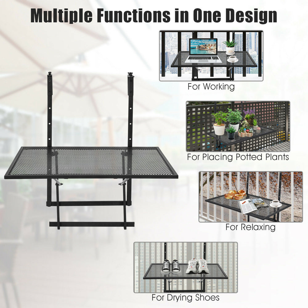 Railing folding table with adjustable heights, made of durable iron, ideal for placing potted plants or relaxing on the.