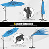 10 feet blue patio cantilever umbrella with hand-crank system and tilting feature for optimal shading and relaxation.