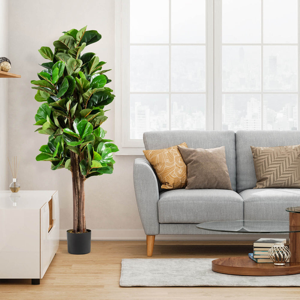 5 feet artificial fiddle leaf fig tree with realistic leaves and trunks, perfect for indoor decoration or office spaces.