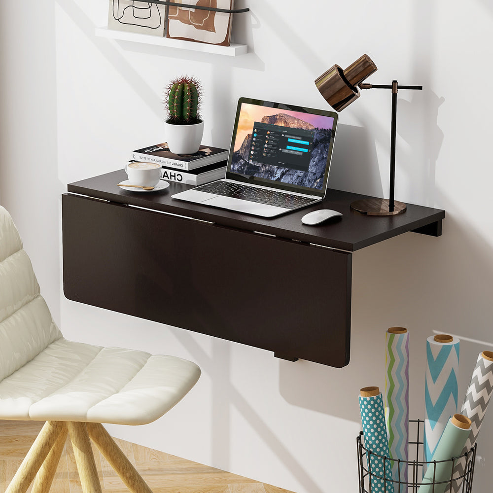 31.5 x 23.5 Inch Wall Mounted Folding Table for Small Spaces-Brown - Gallery View 1 of 14