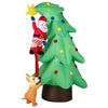 Inflatable Christmas tree with a dog chasing Santa Claus, featuring LED lights and durable polyester fabric for outdoor use.
